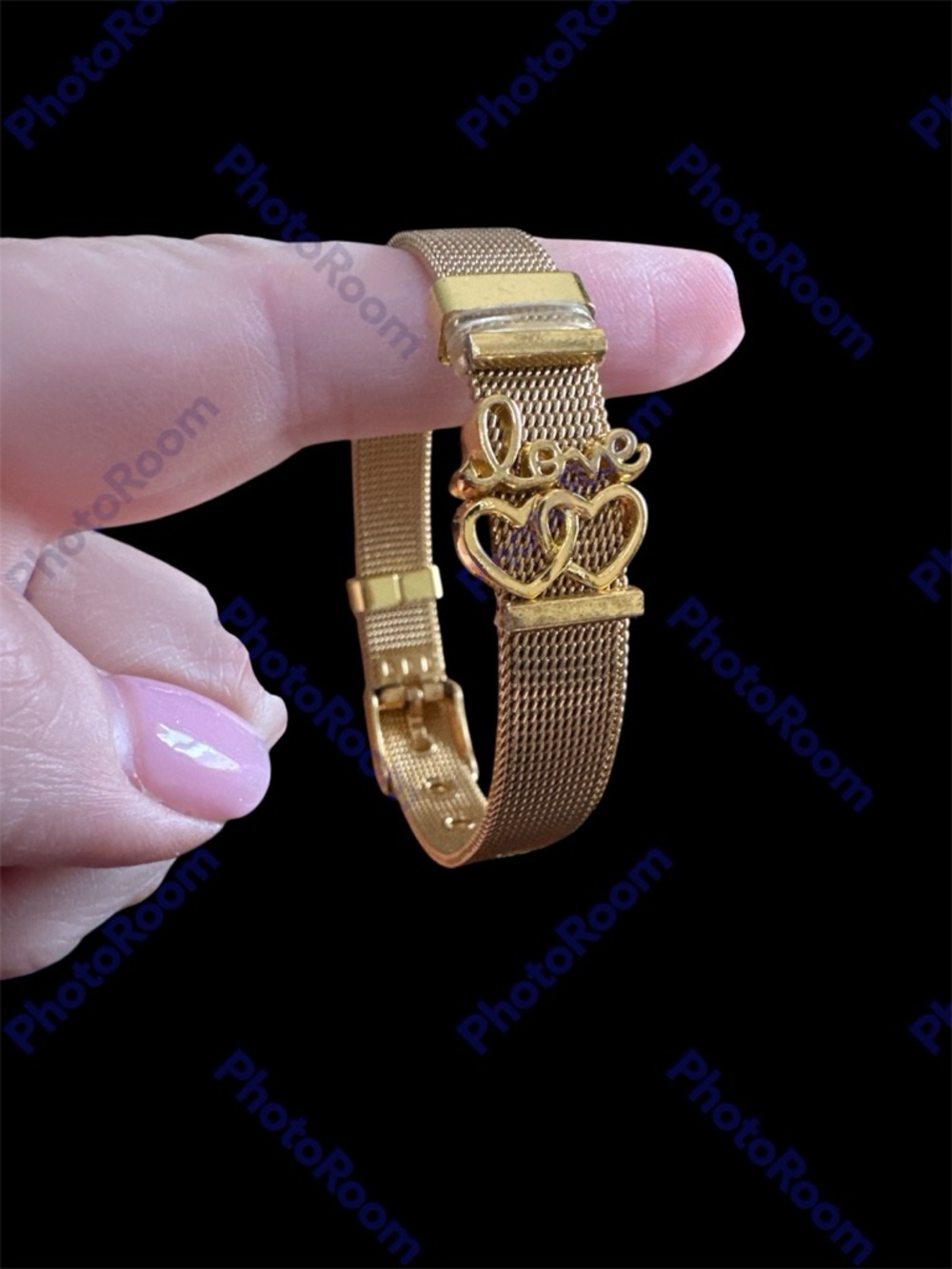 Vintage Gold 'Love' Heart Mesh Bracelet